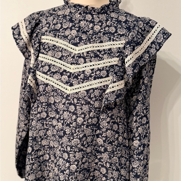 The New Society Floral Navy Smock Dress with Lace Details - Picture 8 of 16